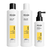Nioxin System 1 front packaging showing kit and benefit of thicker hair