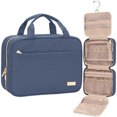 NISHEL front view showing Aegean-Blue travel bag and compact benefit