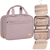 NISHEL front view showing compact toiletry bag and packed clarity benefit