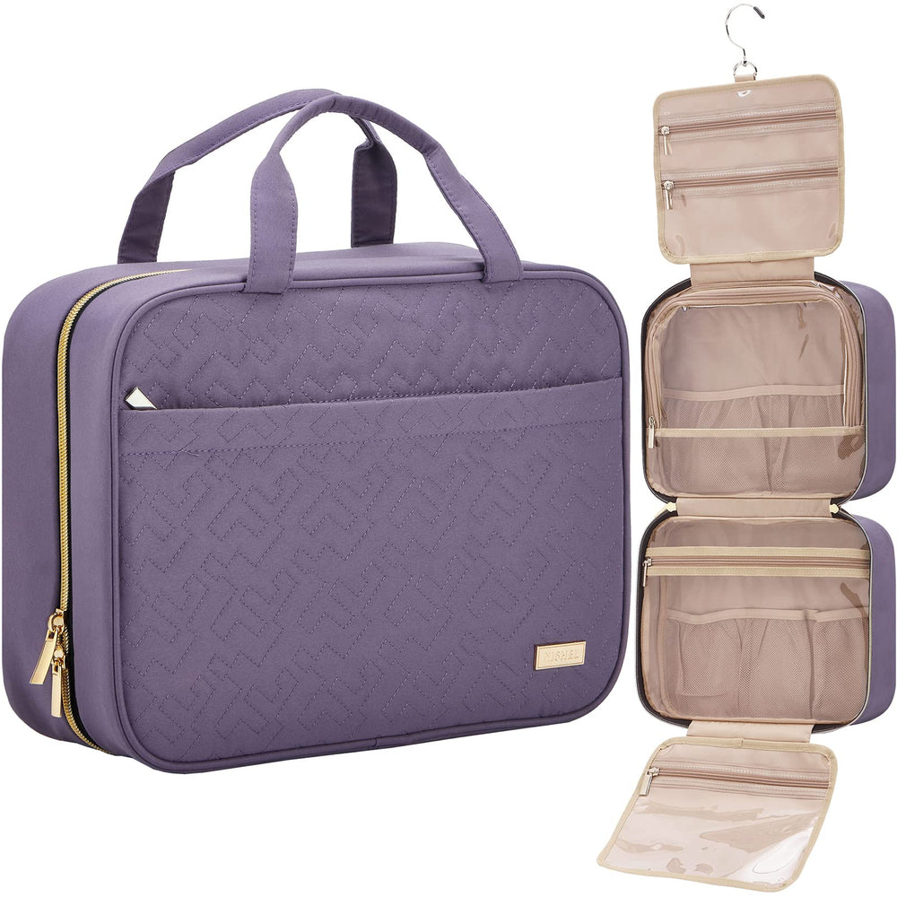 NISHEL front view of hanging toiletry bag showing compact portability and organized pockets