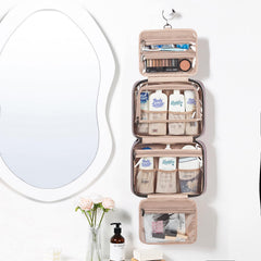 NISHEL hanging open bag displaying compartments for quick reach benefit