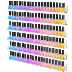 NIUBEE front view of six mounted acrylic shelves, tidy display benefit