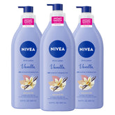 NIVEA front packaging showing vanilla almond scent and hydrate benefit