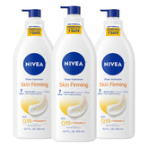 NIVEA front pump bottle showing label and pump, easy dispense benefit
