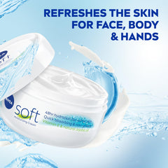 Applying NIVEA Soft to hands to show hydration and non-greasy finish