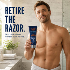 No Hair Crew cream applied on arm demonstrating easy manscaping application