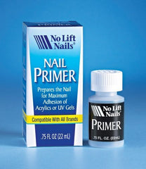 No Lift Nails primer front bottle showing label and compact .75oz size for salon use
