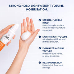 No nothing mousse texture in close-up demonstrating lightweight hold benefit
