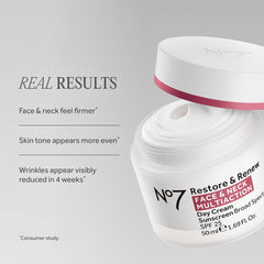 No7 model applying cream to face and neck demonstrating sculpting use
