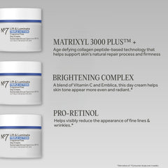 No.7 label detail showing SPF 30 protection and brightening claims for daytime use