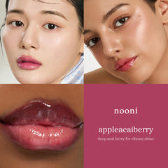 NOONI on model smiling to show natural, color-changing berry tint benefit