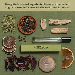 Nopalera travel spray held in hand to show true size and convenient scale