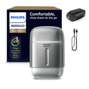 Norelco 600 front view showing compact design and easy grip for travel convenience