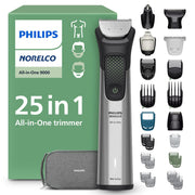 Norelco 9000 front view showing main trimmer and display for easy identification and control