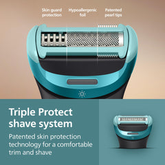 Philips Norelco intimate comb attached for controlled sensitive-area trimming