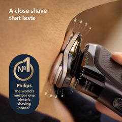 Norelco i9000 close-up of Dual SteelPrecision rotating blades showing precision for closer cuts