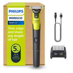 Norelco OneBlade 360 front view showing ergonomic handle and controls for comfortable grip
