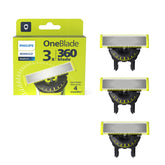 Norelco OneBlade 360 pack front packaging showing three blades and benefits