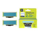 Norelco OneBlade front packaging showing two anti-friction blades and benefits