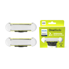 Norelco OneBlade front packaging showing 2-count blades, clear replacement benefit