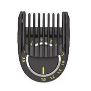 Norelco replacement comb front view showing 1–3mm settings and secure fit benefit