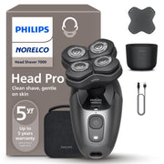 Norelco Pro 7000 front view showing compact headshaver and controls for confident shaving
