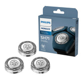 Norelco SH71 front packaging showing three replacement heads and benefits