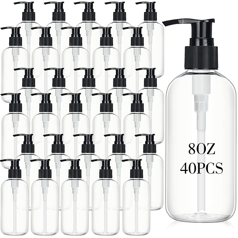 Norme front view of 40-pack clear pump bottles showing quantity and neat packaging benefit