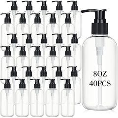 Norme front view of 40-pack clear pump bottles showing quantity and neat packaging benefit
