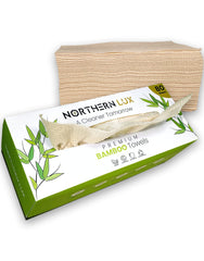 Northern Lux pack front showing 80 biodegradable bamboo sheets and sustainability benefit