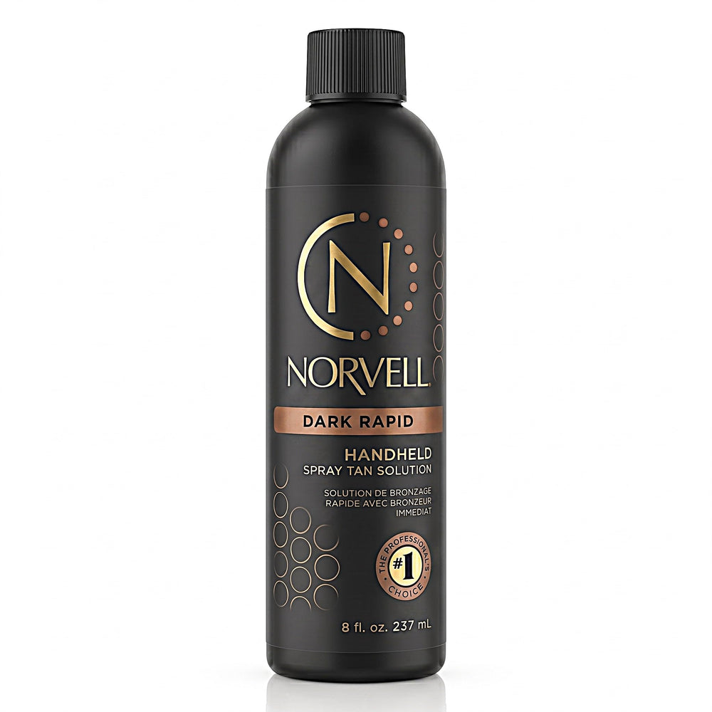 Norvell bottle front view showing product and warm deep bronze benefit