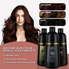 NOVA SHAMPOO being applied with gloves showing safe at-home gray coverage