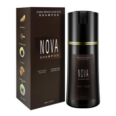 NOVA SHAMPOO front packaging showing dark brown 200ml and easy use benefit