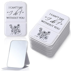 Novabright compact mirror front view showing elegant white finish and wedding message