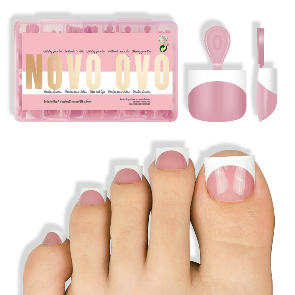 NOVO OVO front packaging showing full 224-piece kit and easy French tips benefit quick setup
