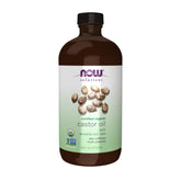 NOW organic castor oil front bottle showing clean packaging and size benefit