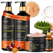Nuani batana oil front packaging showing full five-piece set and benefits