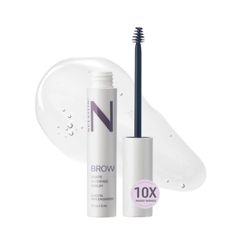 NULASTIN bottle front packaging showing product and benefit of fuller brows