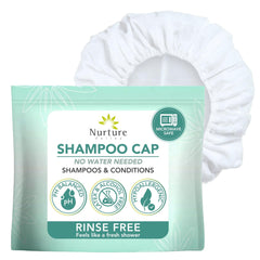 nurture valley front packaging showing six microwaveable shampoo caps and convenience