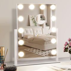 NUSVAN front view of full 14.6-inch lighted vanity mirror showing bulbs and frame for even lighting