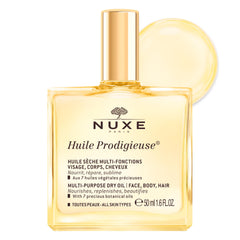 NUXE bottle front view showing elegant packaging and travel size benefit