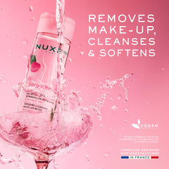 NUXE ingredients label close-up highlighting rose water and botanical complex benefits