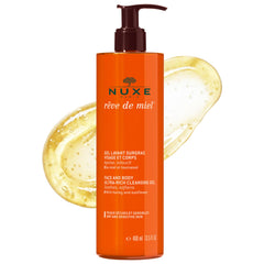 NUXE front packaging of Rêve de Miel body wash showing bottle and label, conveys luxury