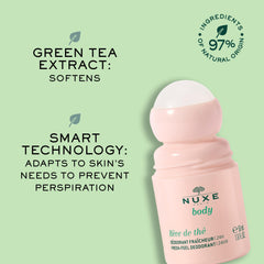NUXE size and scale next to hand showing portable 1.6 fl oz convenience
