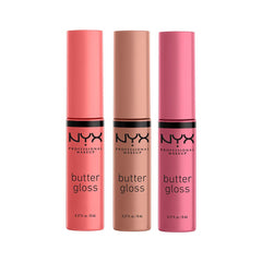 NYX PROFESSIONAL MAKEUP front packaging showing three gloss tubes and easy selection benefit