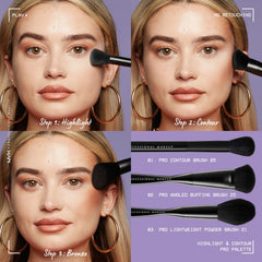 NYX PROFESSIONAL MAKEUP brush applying a contour shade demonstrating precise sculpting and blendability.