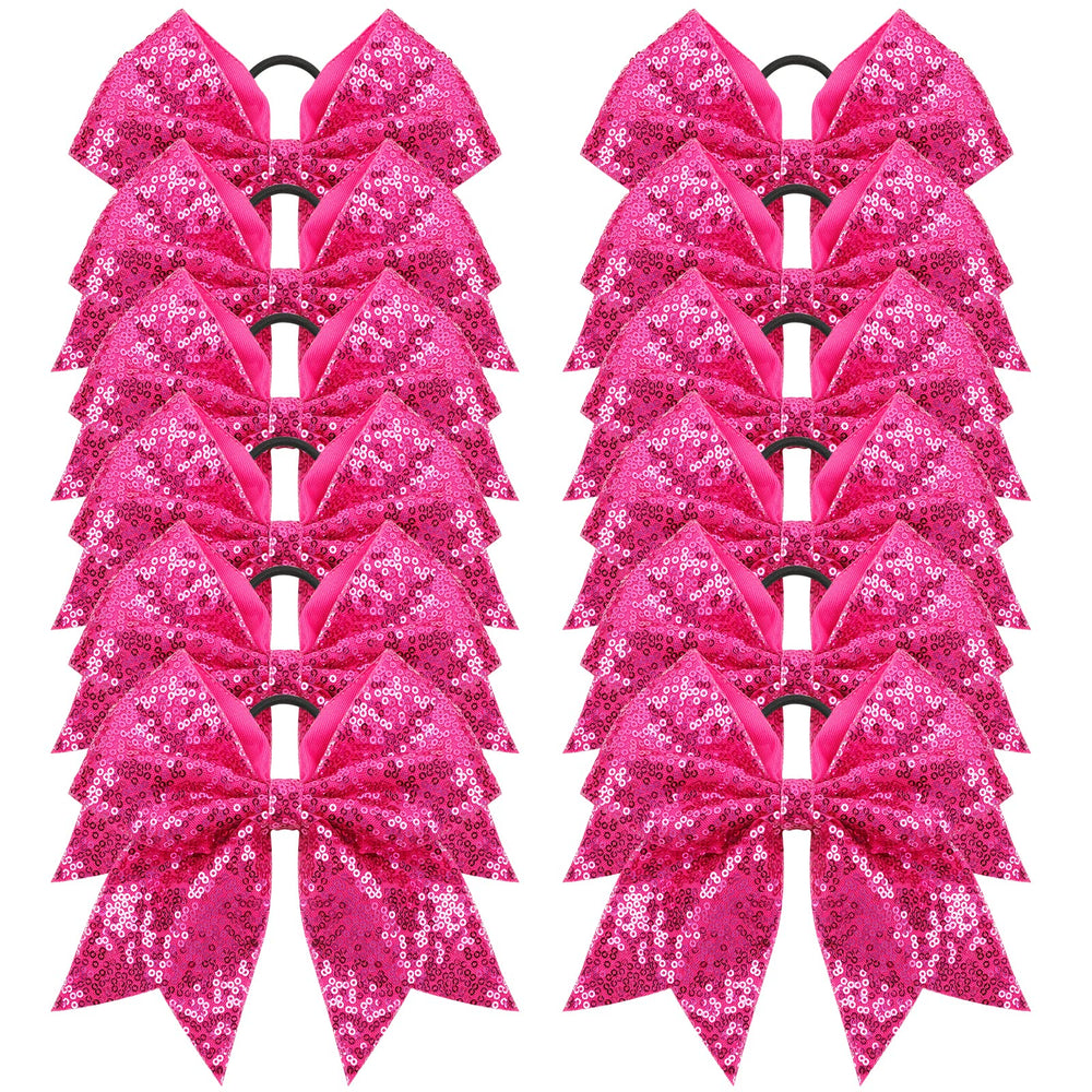 OAOLEER front packaging showing 12 hot pink glitter cheer bows for team uniformity
