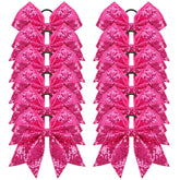 OAOLEER front packaging showing 12 hot pink glitter cheer bows for team uniformity