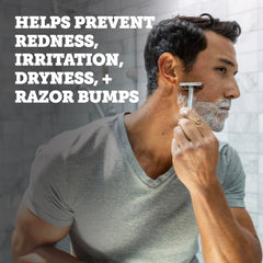 Oars + Alps shaving cream applied to jawline for protective glide