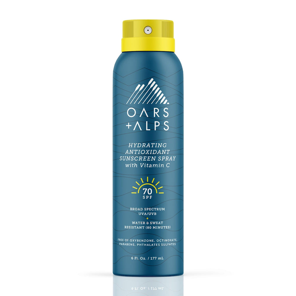Oars + Alps front label showing SPF 70 and lightweight protective benefits
